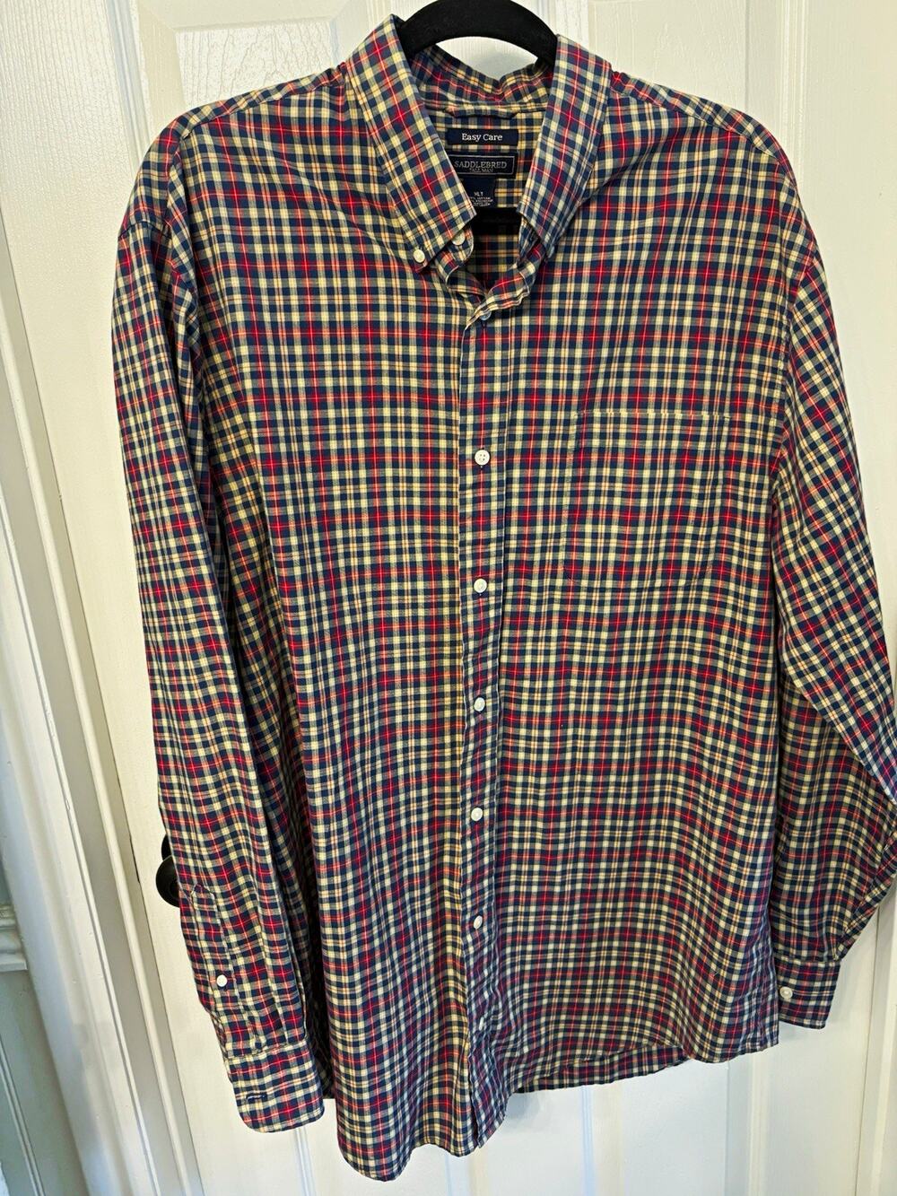 Saddlebred Men’s XL Plaid Cotton Cowboy Country Long Sleeve Button-Down Shirt